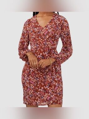 Msk Women's Red Floral-Print V-Neck Shift Dress Size L